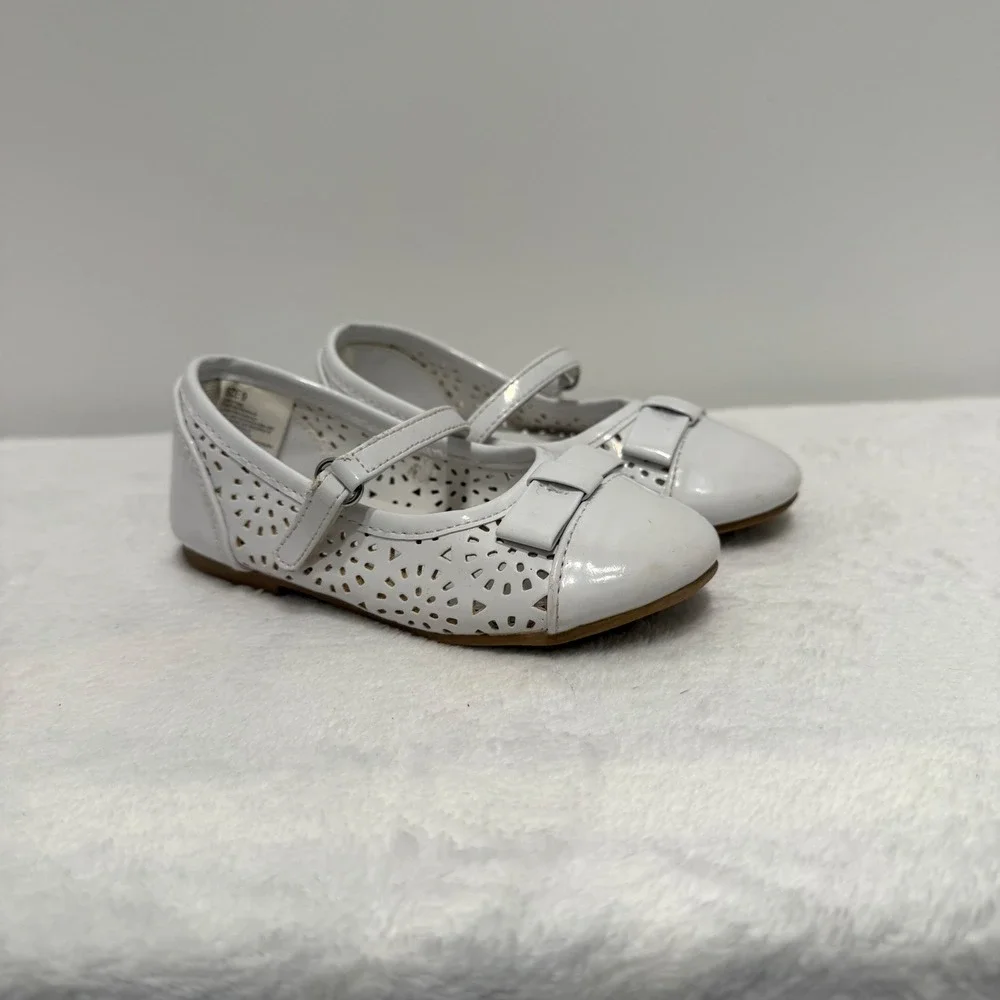 Girls White Flats Size 9 Dress Shoes Bow Detail Mary Jane Party Wedding‎